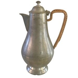 Vintage Pewter/ Selangor/ Coffee Pot with Wicker Handle / UNIQUE